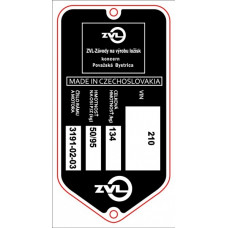 Výrobný štítok BAB 210 - ZVL